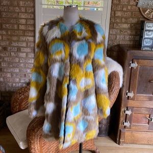 ALPHAMOMENT EUROPE MULTI COLOR FAUX FUR JACKET 36 / 4 FESTIVAL BURNING MAN